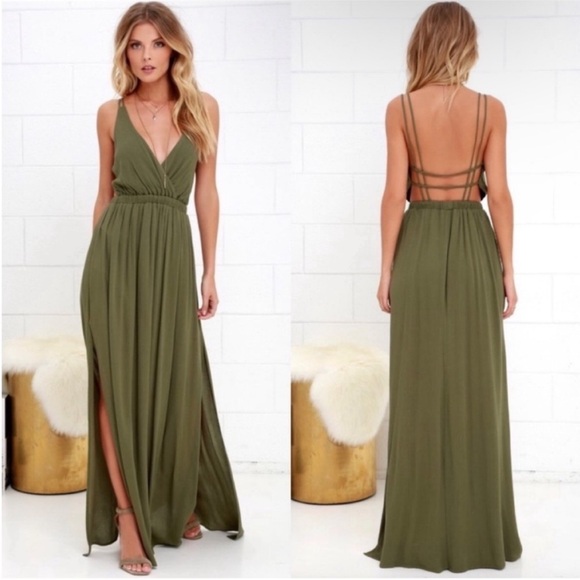 Lulus Dresses & Skirts - Lulu's Lost In Paradise Olive Green Maxi Dress. Medium. NWT.